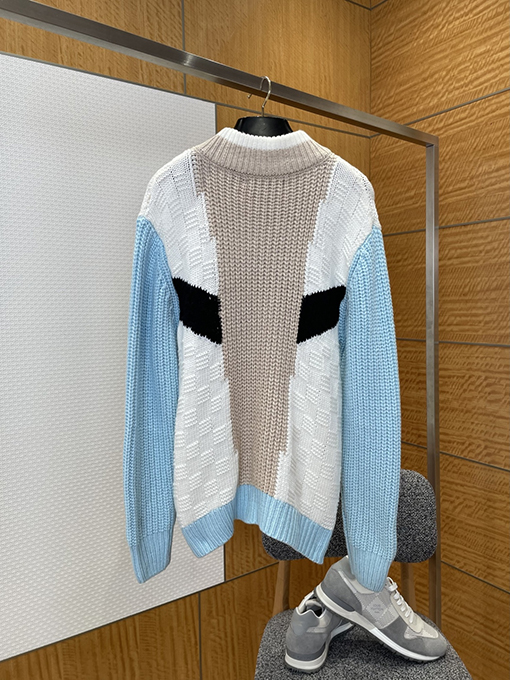 ルイヴィトンスーパーコピー 刺繍入りカラーブロックジッパーニットカーディガン