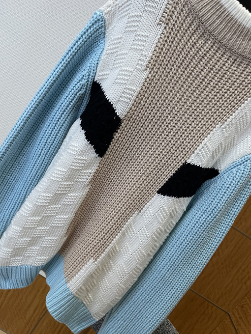 ルイヴィトンスーパーコピー 刺繍入りカラーブロックジッパーニットカーディガン