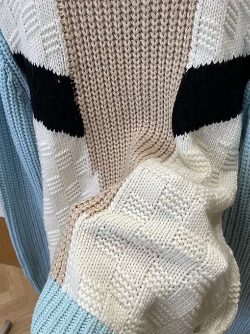 ルイヴィトンスーパーコピー 刺繍入りカラーブロックジッパーニットカーディガン