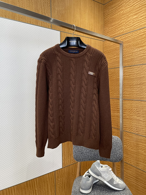 ルイヴィトン レザーラベルケーブルニットクルーネックセーター