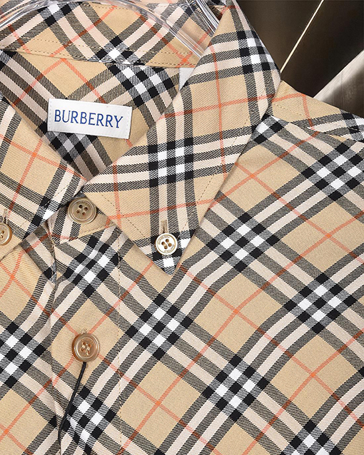 バーバリー 胸元に盾の刺繍と細かいチェック柄を施した長袖シャツ
