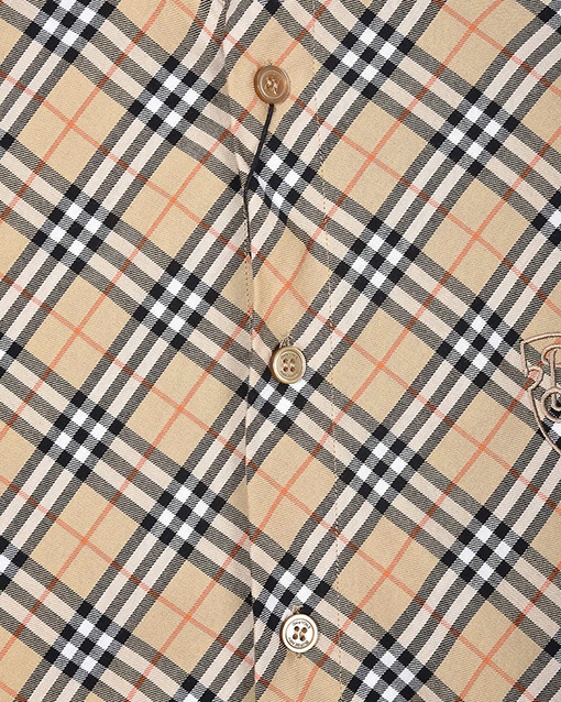 バーバリー 胸元に盾の刺繍と細かいチェック柄を施した長袖シャツ