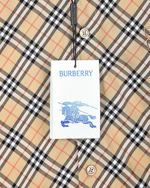 バーバリー 胸元に盾の刺繍と細かいチェック柄を施した長袖シャツ