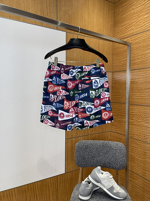 ルイヴィトン 全体にバッジプリントのドローストリングカジュアルショーツ