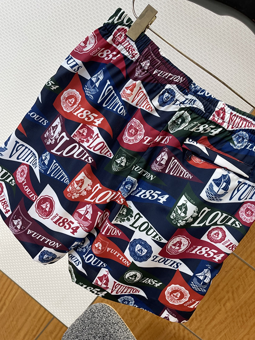ルイヴィトン 全体にバッジプリントのドローストリングカジュアルショーツ