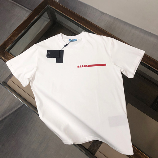 プラダスーパーコピー PRADA シリコンレッドロゴカップル半袖Tシャツ