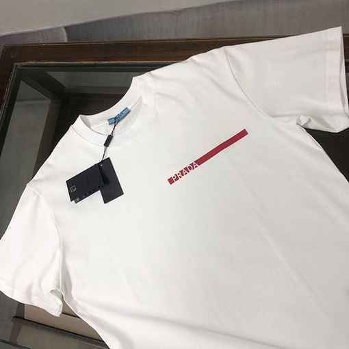プラダスーパーコピー PRADA シリコンレッドロゴカップル半袖Tシャツ