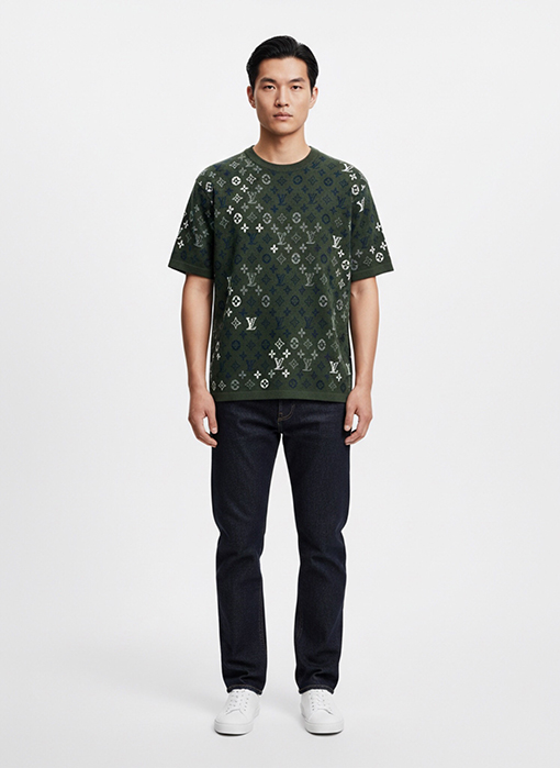 ルイヴィトン クラシックなモノグラム柄ジャカードニット半袖Tシャツ