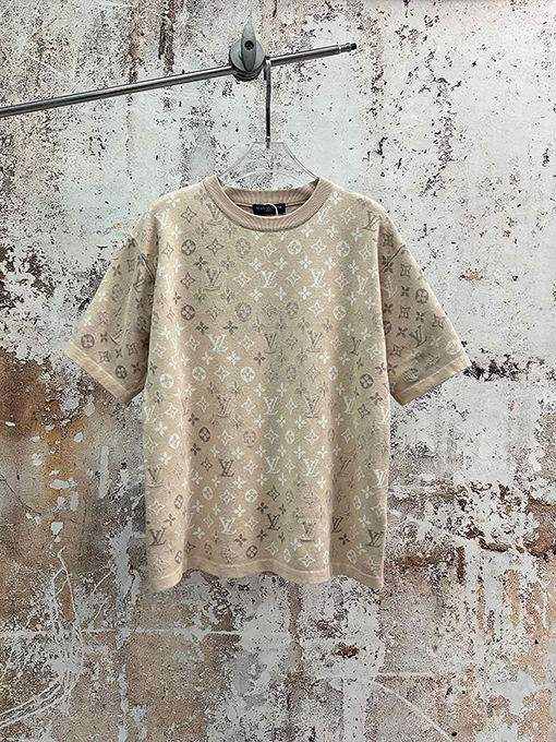 ルイヴィトン クラシックなモノグラム柄ジャカードニット半袖Tシャツ