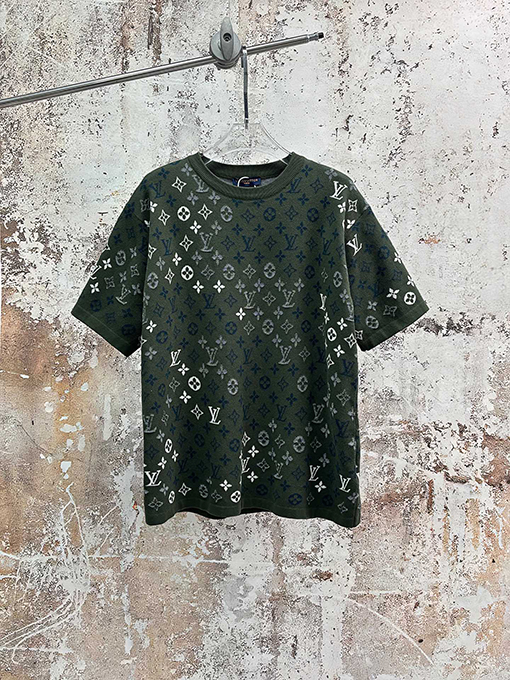 ルイヴィトン クラシックなモノグラム柄ジャカードニット半袖Tシャツ