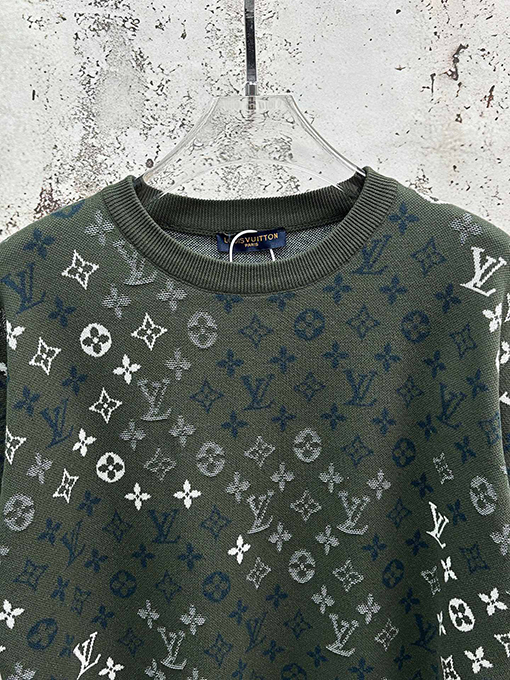 ルイヴィトン クラシックなモノグラム柄ジャカードニット半袖Tシャツ