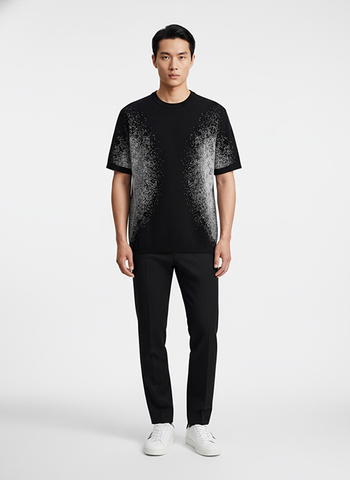 ルイヴィトン 早春コレクション グラデーションブラックニット半袖Tシャツ