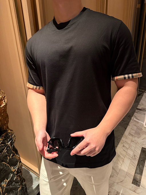 バーバリー チェック柄カラーブロッククルーネック半袖Tシャツ