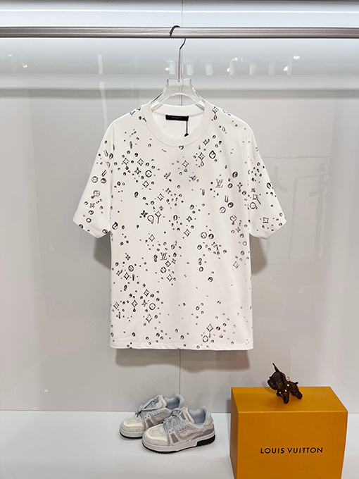 ルイヴィトン 全面モノグラムグラフィティラインストーンレターロゴ半袖Tシャツ