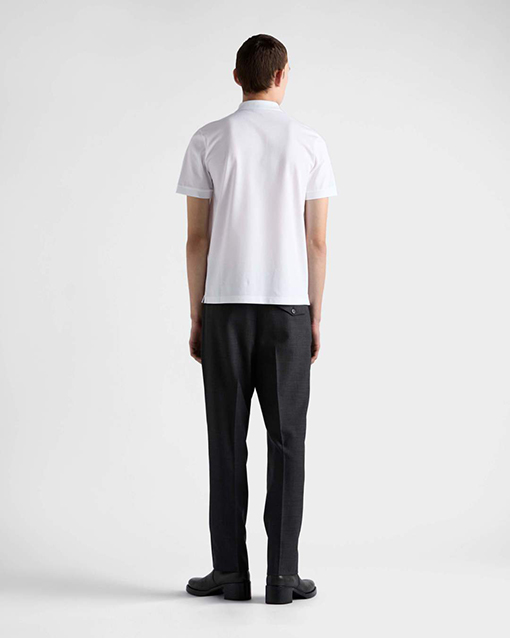 プラダ カラーブロックのスチールロゴビジネス半袖ポロシャツ