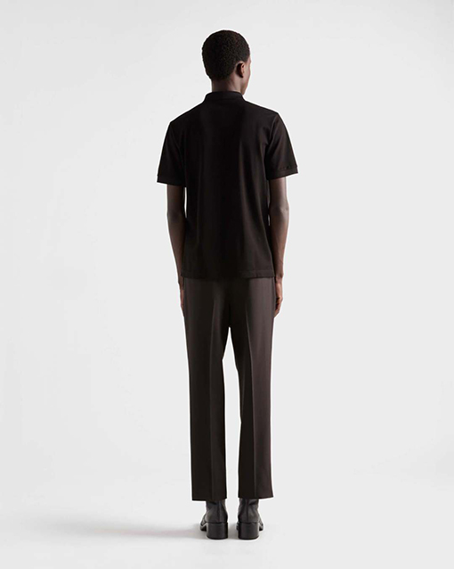 プラダ カラーブロックのスチールロゴビジネス半袖ポロシャツ