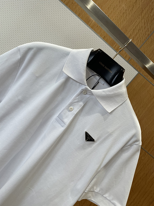 プラダ カラーブロックのスチールロゴビジネス半袖ポロシャツ