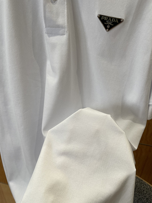 プラダ カラーブロックのスチールロゴビジネス半袖ポロシャツ