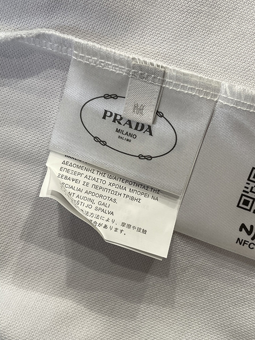 プラダ カラーブロックのスチールロゴビジネス半袖ポロシャツ