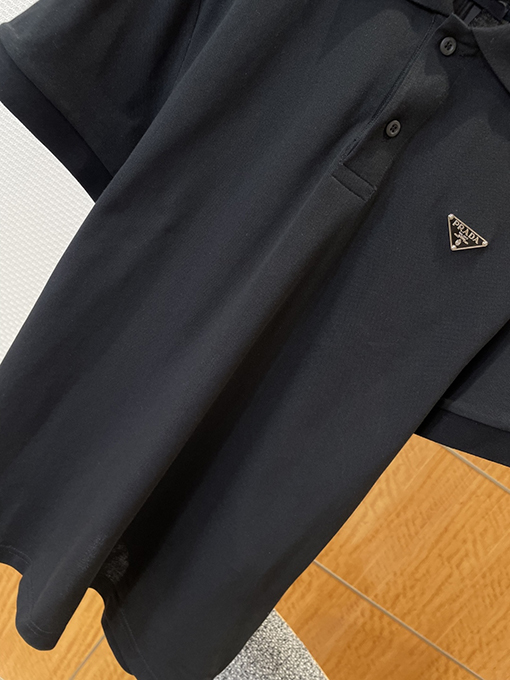 プラダ カラーブロックのスチールロゴビジネス半袖ポロシャツ