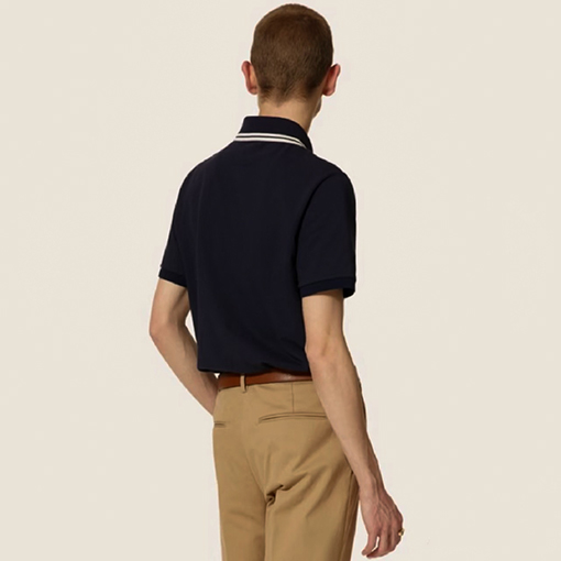 ヴァレンティノ カラーブロックのストライプ柄の襟付き刺繍入りの半袖ポロシャツ