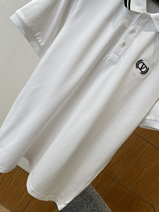 ヴァレンティノ カラーブロックのストライプ柄の襟付き刺繍入りの半袖ポロシャツ