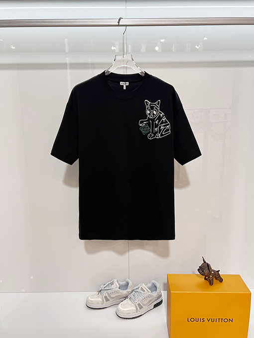 ロエベ LOEWE 子猫の毛糸ポンポンパッチワーク刺繍レターロゴ半袖Tシャツ