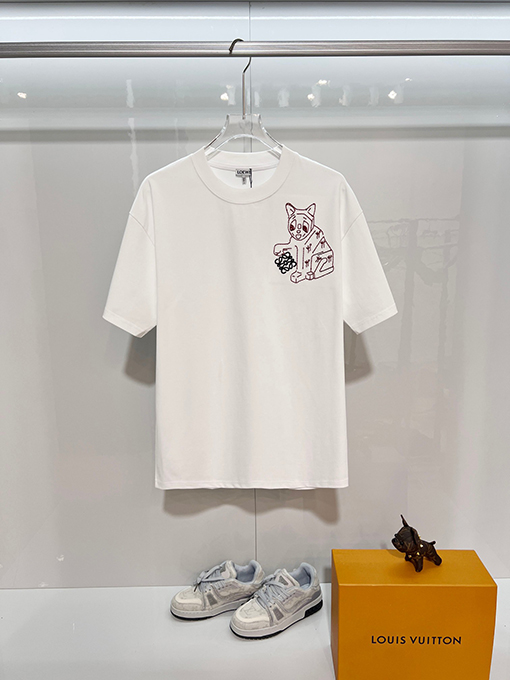 ロエベ LOEWE 子猫の毛糸ポンポンパッチワーク刺繍レターロゴ半袖Tシャツ