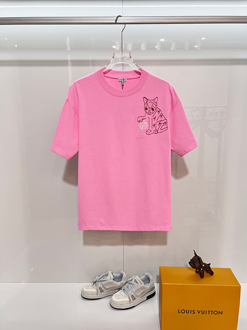 ロエベ LOEWE 子猫の毛糸ポンポンパッチワーク刺繍レターロゴ半袖Tシャツ
