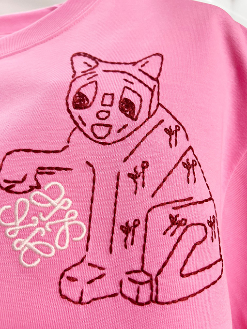 ロエベ LOEWE 子猫の毛糸ポンポンパッチワーク刺繍レターロゴ半袖Tシャツ