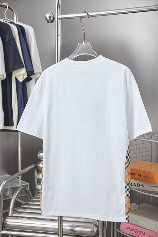 バーバリースーパーコピー チェック柄パッチワーク刺繍半袖Tシャツ