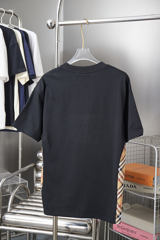 バーバリースーパーコピー チェック柄パッチワーク刺繍半袖Tシャツ