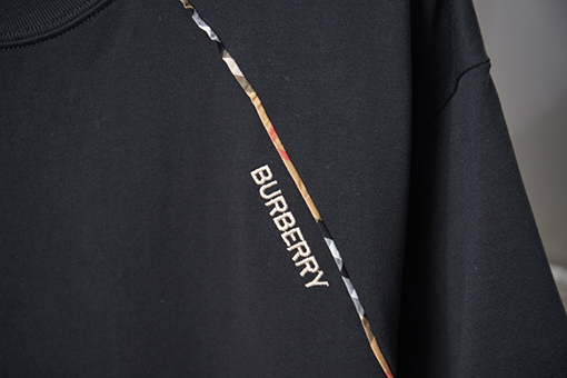 バーバリースーパーコピー チェック柄パッチワーク刺繍半袖Tシャツ