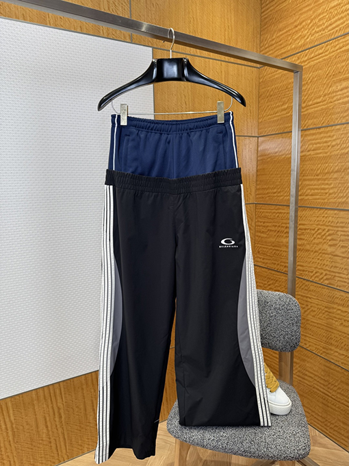 バレンシアガ BALENCIAGA ダブルウエストの二重ストライプパンツ