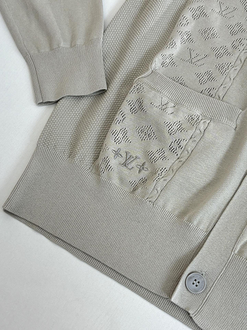 ルイヴィトン Monogram 透かし彫りジャカードパッチワークニットカーディガン