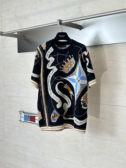 ルイヴィトンコピー クラウンリボンジャカードニット半袖Tシャツ