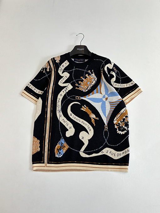 ルイヴィトンコピー クラウンリボンジャカードニット半袖Tシャツ