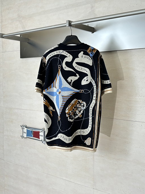 ルイヴィトンコピー クラウンリボンジャカードニット半袖Tシャツ