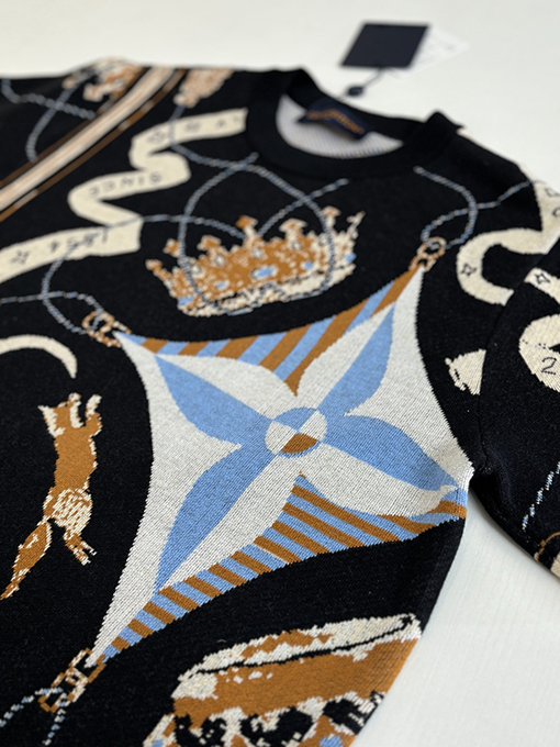 ルイヴィトンコピー クラウンリボンジャカードニット半袖Tシャツ