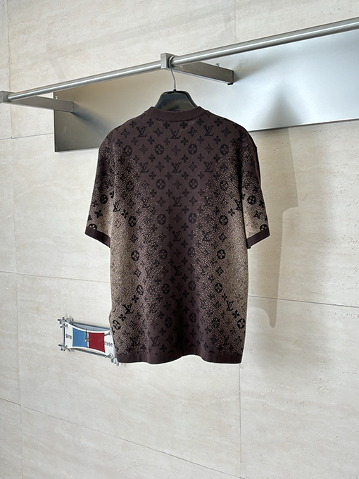 ルイヴィトン グラデーションモノグラムジャカードクルーネックニット半袖Tシャツ