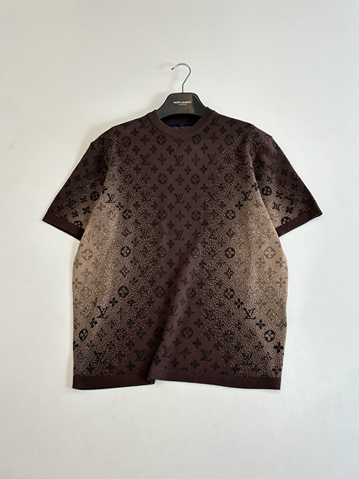 ルイヴィトン グラデーションモノグラムジャカードクルーネックニット半袖Tシャツ
