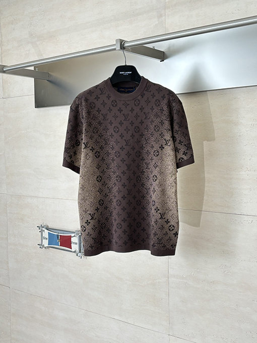 ルイヴィトン グラデーションモノグラムジャカードクルーネックニット半袖Tシャツ
