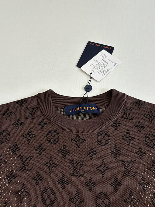 ルイヴィトン グラデーションモノグラムジャカードクルーネックニット半袖Tシャツ