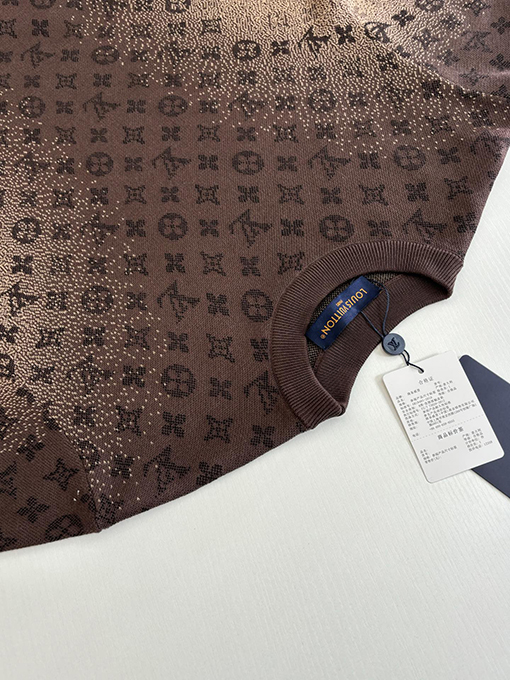 ルイヴィトン グラデーションモノグラムジャカードクルーネックニット半袖Tシャツ