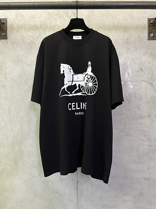 セリーヌコピー CELINE キャリッジシリーズ ヘビーウェイトプリント 半袖Tシャツ