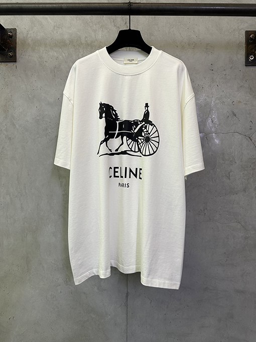 セリーヌコピー CELINE キャリッジシリーズ ヘビーウェイトプリント 半袖Tシャツ