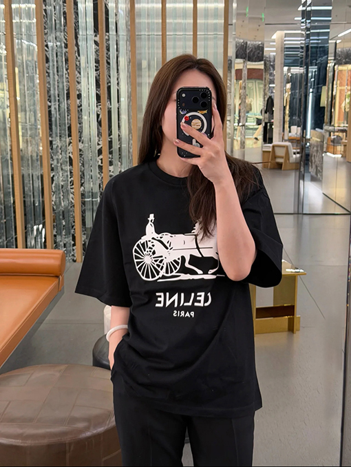 セリーヌコピー CELINE キャリッジシリーズ ヘビーウェイトプリント 半袖Tシャツ