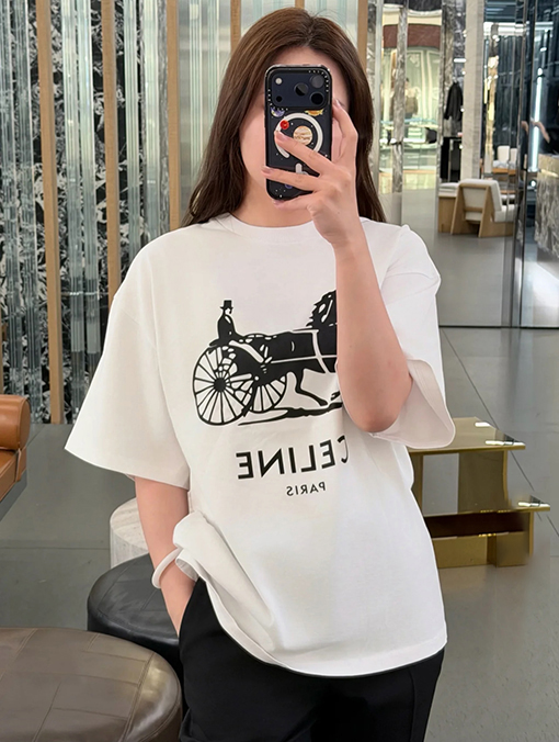 セリーヌコピー CELINE キャリッジシリーズ ヘビーウェイトプリント 半袖Tシャツ