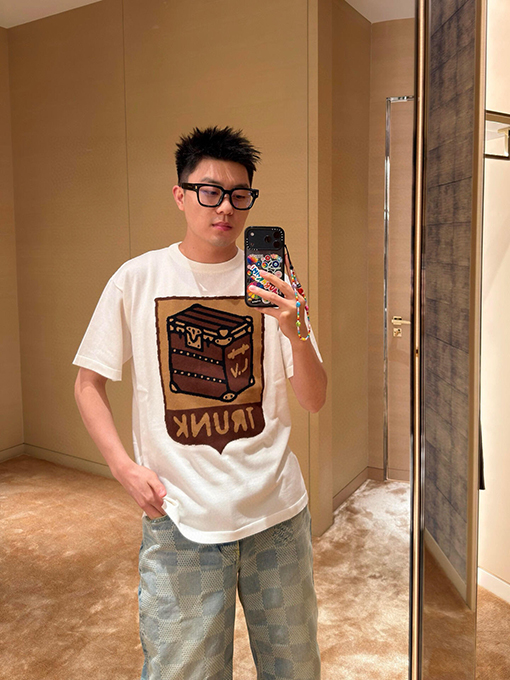 ルイヴィトン フローラルチェックジャカードロゴニット半袖Tシャツ