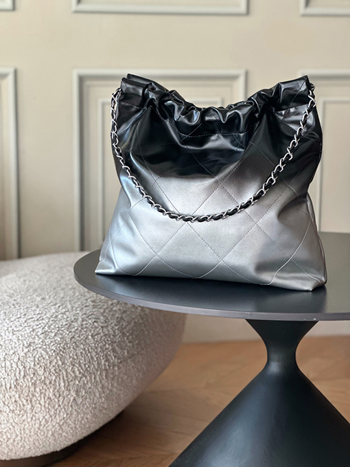 シャネル レディースワックスレザーチェーン巾着ショッピングバッグ